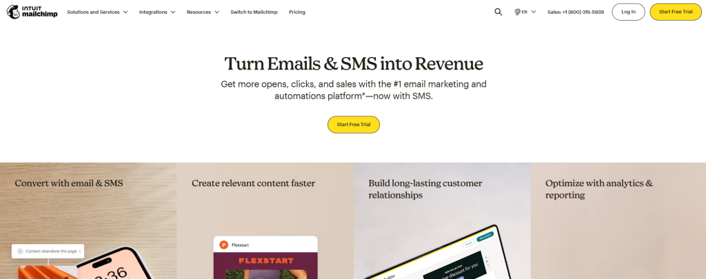 mailchimp homepage screenshot